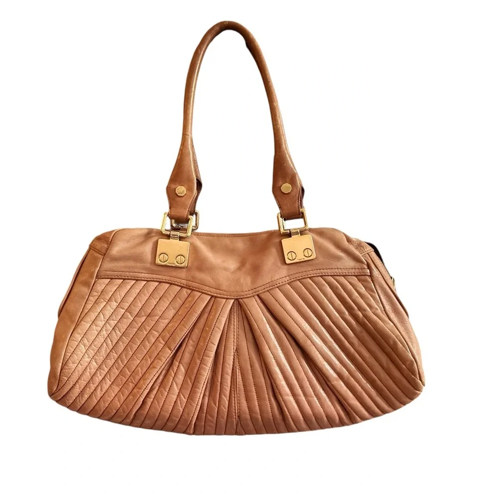 Treesje Women's Camel‎ Leather Satchel Handbag with Gold Hardware